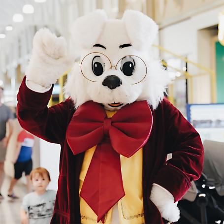 Easter Bunny costume with big bow tie and glasses