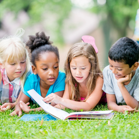 Kids reading a book